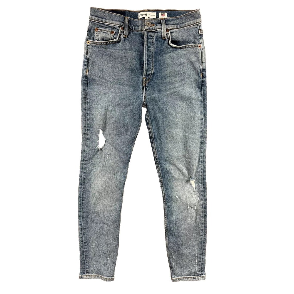 Re/Done Originals Jeans Women's 27 High Rise Ankle Crop Stretch Distressed USA